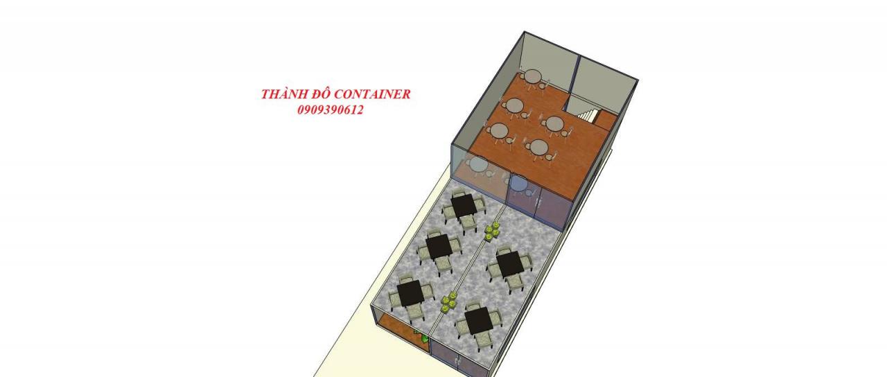 thiết kế 3d nhà hàng container