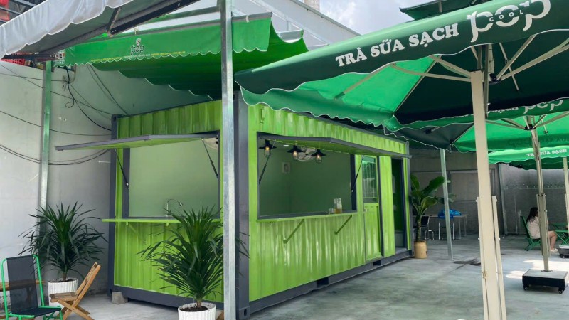 Mẫu quán trà sữa đã được cắt ghép từ container